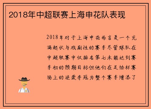2018年中超联赛上海申花队表现